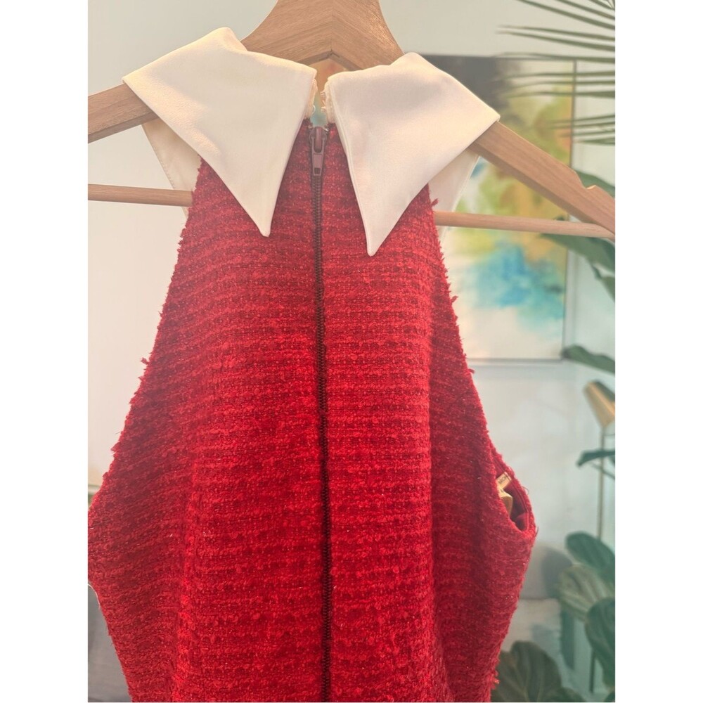 NWOT Bronx Banco Dakota Red Halter Fit-and-Flare mini Dress with Contrast Collar - Picture 8 of 13